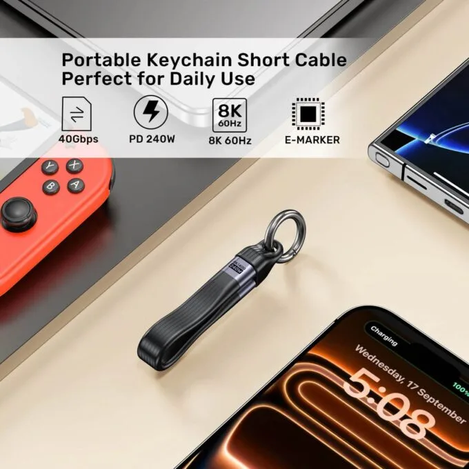 Unitek UC USB-C 4.0 M-M Cable & Keychain 0.13m 240W+40G+8K C14179A-0.13M — image 7
