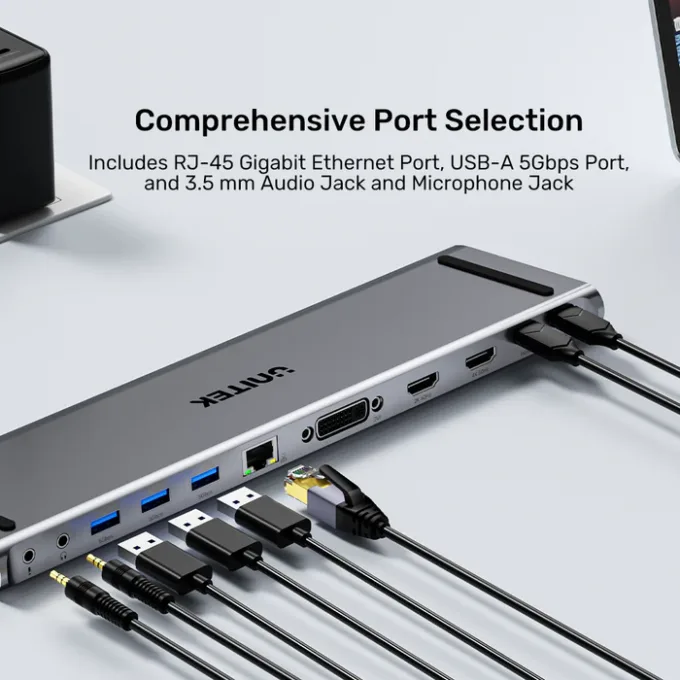 Unitek USB-C Hub Docking Station 11in1 USB3.0 2xHDMI/1xDVI/Gb Lan/Audio/PD100W D1147A — image 8
