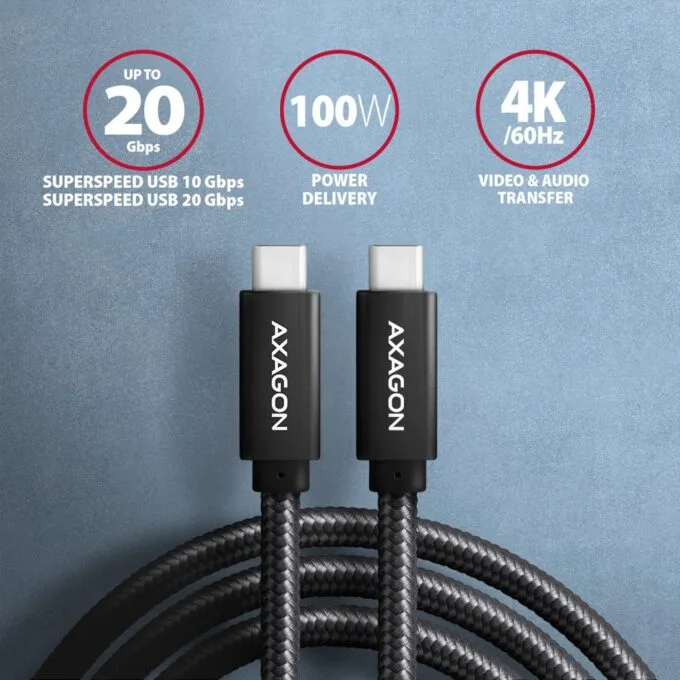 USB-C cable - USB-C 3.2 Gen 2 BUCM32-CM20AB, 2m, PD 100W, 5A, 4K HD, ALU, braid, black — image 2