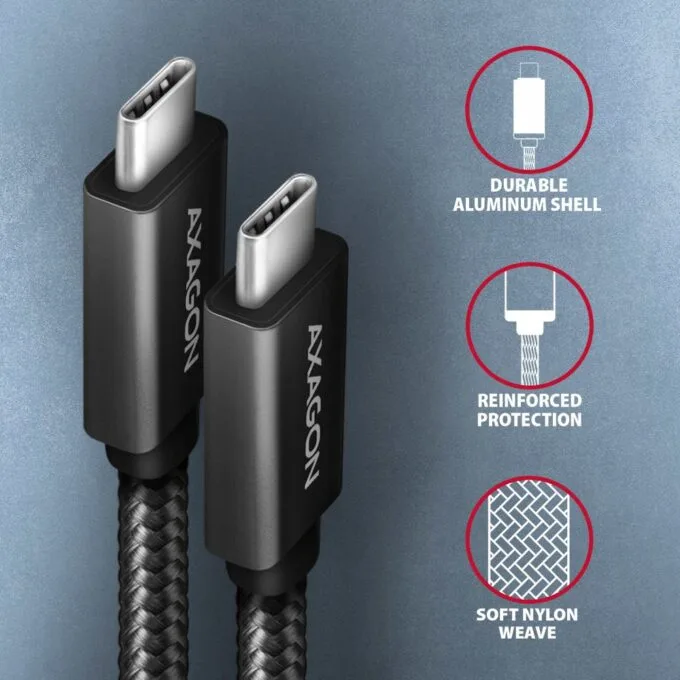 USB-C cable - USB-C 3.2 Gen 2 BUCM32-CM20AB, 2m, PD 100W, 5A, 4K HD, ALU, braid, black — image 3
