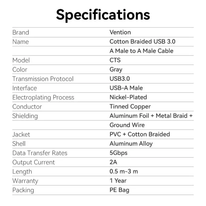 Vention Cable USB-A 3.0 M-M Braided 1.5m CTSHG — image 6