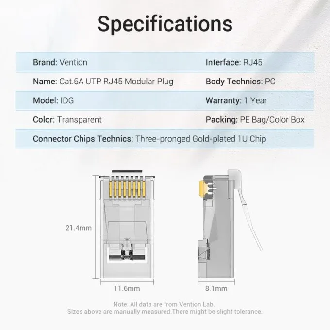 Vention NETWORK Connectors CAT6A UTP Modular Plug IDGR0-50 (50 Pack) — image 8