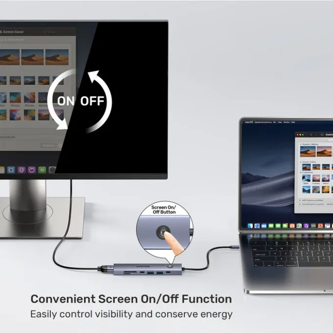 Unitek USB-C Hub 2xUSB-A/USB-C/HDMI/SD/PD100W with ON/OFF Screen Switch H1124A — image 9