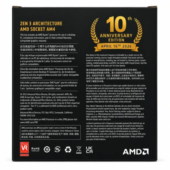 AMD Ryzen 7 5800X3D 10th Anniversary Edition - 8-Core 16-Thread AM4 CPU - 100-100000651POF (Boxed) — image 4