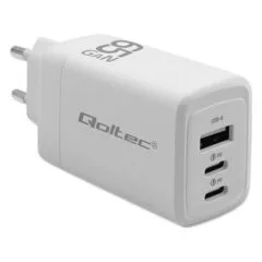 Qoltec 65W GAN | 5-20V | 3-3.35A | 2 x USB-C PD | 1 x USB QC 3.0 | White