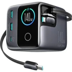 Joyroom Podix JR-TRD01 GaN 140W z 5 portami i podwójnymi zwijanymi kablami - szara