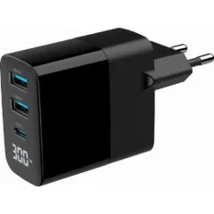 Gembird GaN 2xUSB QC3.0 18W Type-C 30W LCD black