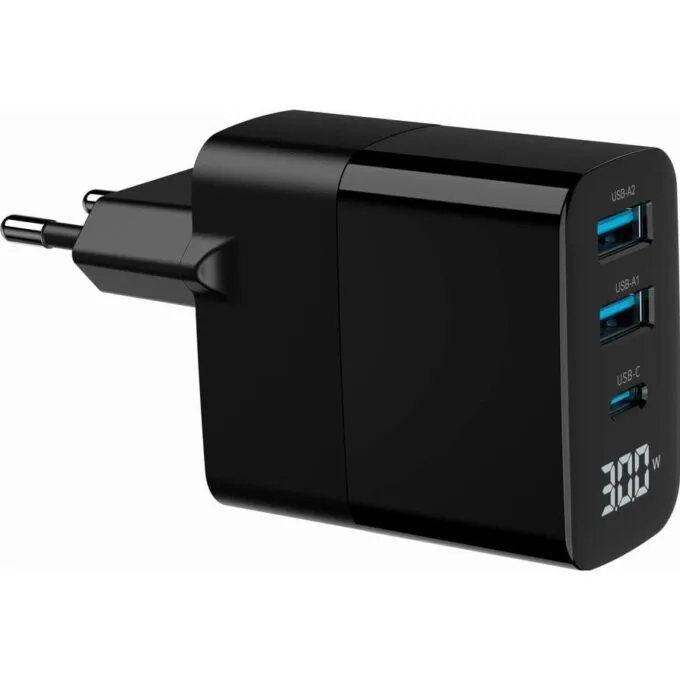 Gembird GaN 2xUSB QC3.0 18W Type-C 30W LCD black — image 2
