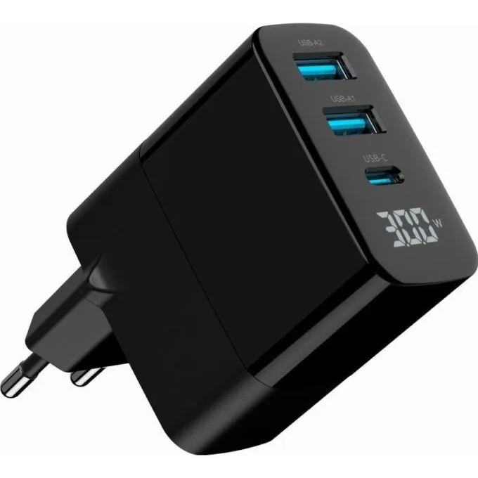 Gembird GaN 2xUSB QC3.0 18W Type-C 30W LCD black — image 4