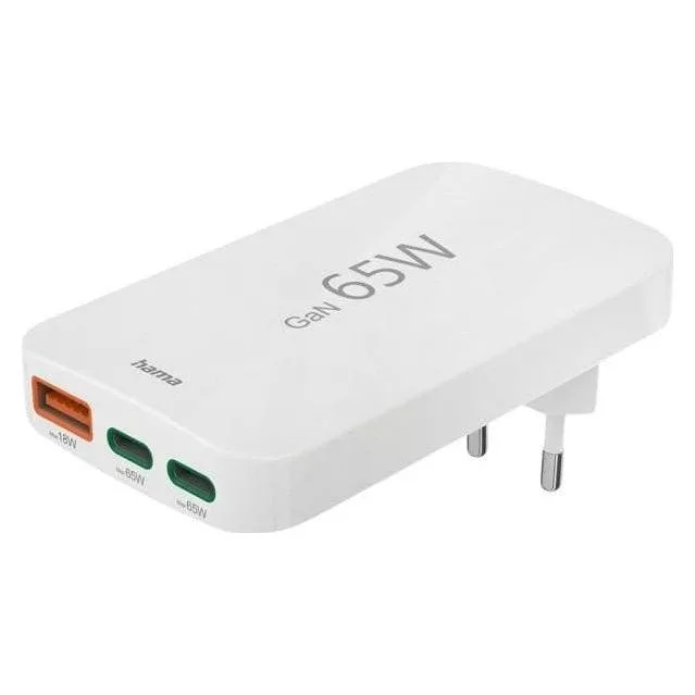 Hama 65W GAN, 2X USB-C, 1X USB-A, white — image 1