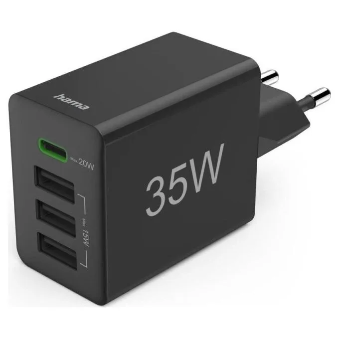 Hama 35W PD/QC 1x USB-C, 3x USB-A, black — image 1
