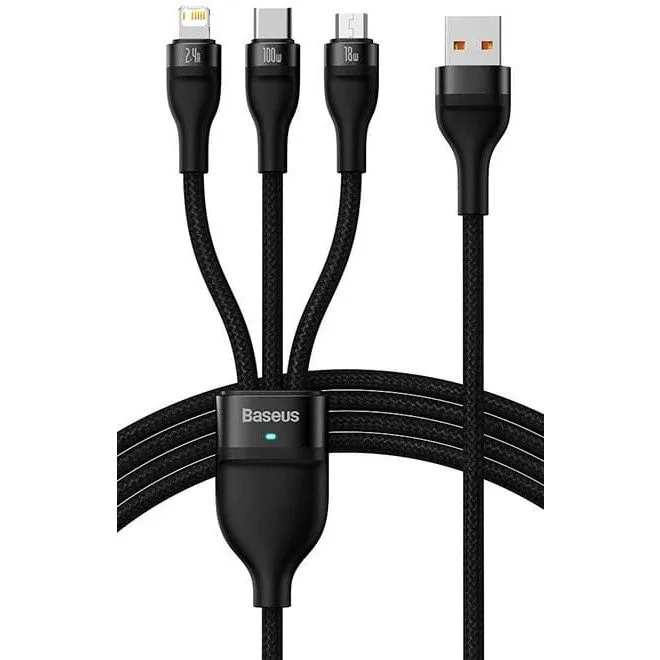 Baseus Flash Series USB 3w1, USB-C + micro USB + Lightning, 100W, 1.2m (black) — image 1