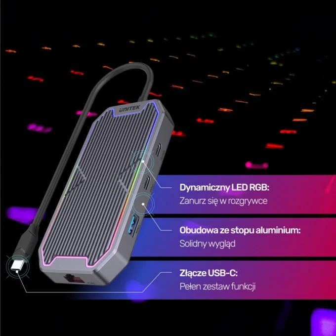 Unitek Hub USB-C HDMI RJ45 3,5mm audio 100W 10Gbps — image 4