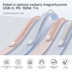Unitek Cable magnetically rolled USB C PD 100W beige 1m