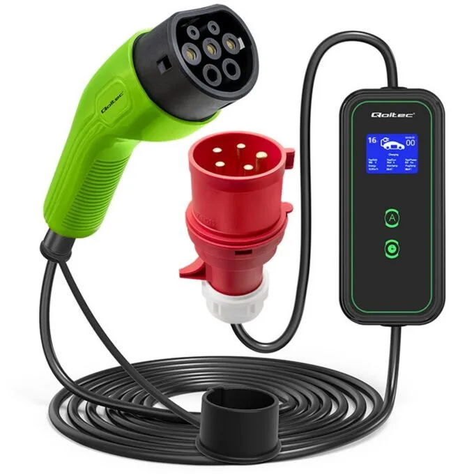 Qoltec Mobilna ładowarka do samochodu elektrycznego EV z regulacją 2w1 Typ2 | 11kW | CEE 5 PIN | Wi-fi| LCD | 3 fazy | Przenośna | Wallbox | 5m — image 1