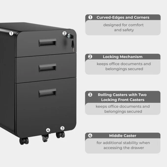 Lumivida File Cabinet Mobile with 3 Lockable Drawers CAB03-3 — image 5