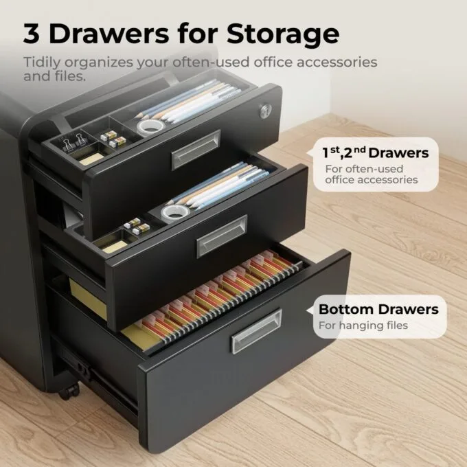 Lumivida File Cabinet Mobile with 3 Lockable Drawers CAB03-3 — image 7