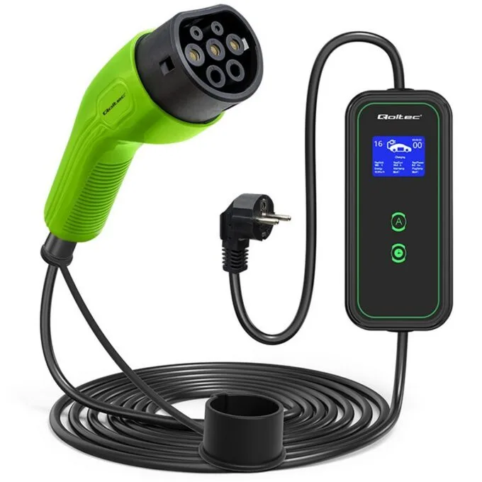 Qoltec Mobilna ładowarka do samochodu elektrycznego EV z regulacją 2w1 Typ2 | 3.5kW | 230V | Wi-fi | LCD | Przenośna | Wallbox | 5m — image 1
