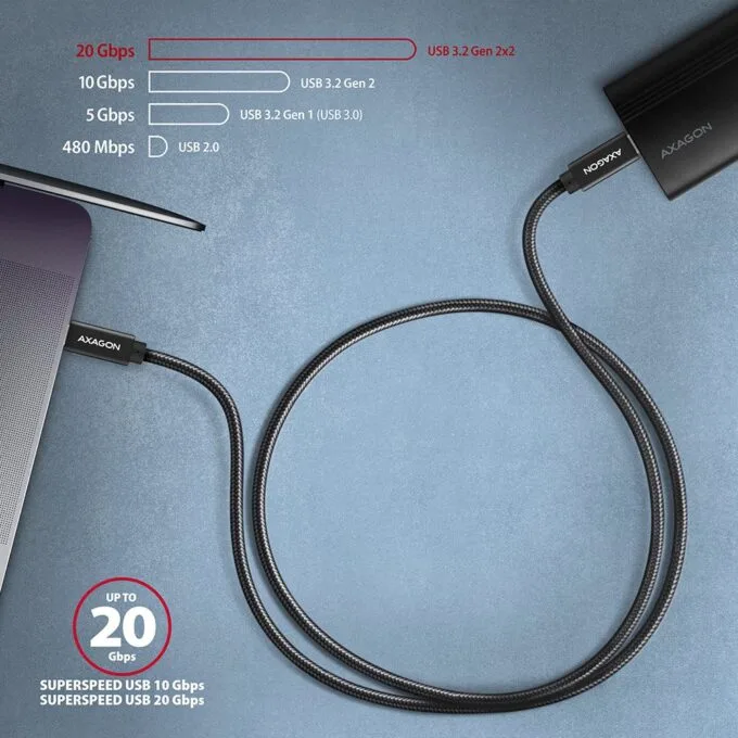 USB-C cable - USB-C 3.2 Gen 2 BUCM32-CM20AB, 2m, PD 100W, 5A, 4K HD, ALU, braid, black — image 6