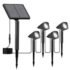 REXER Outdoor Kit 4x IP65 LED Solar Spotlights with Spike & Panel