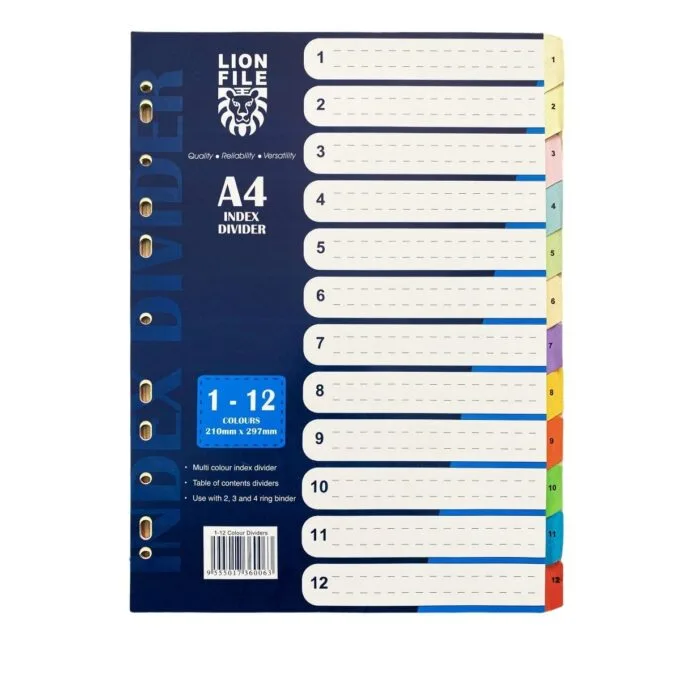 LION PAPER INDEX 12 COLOURS TAB 150gsm - NUMBERED — image 1