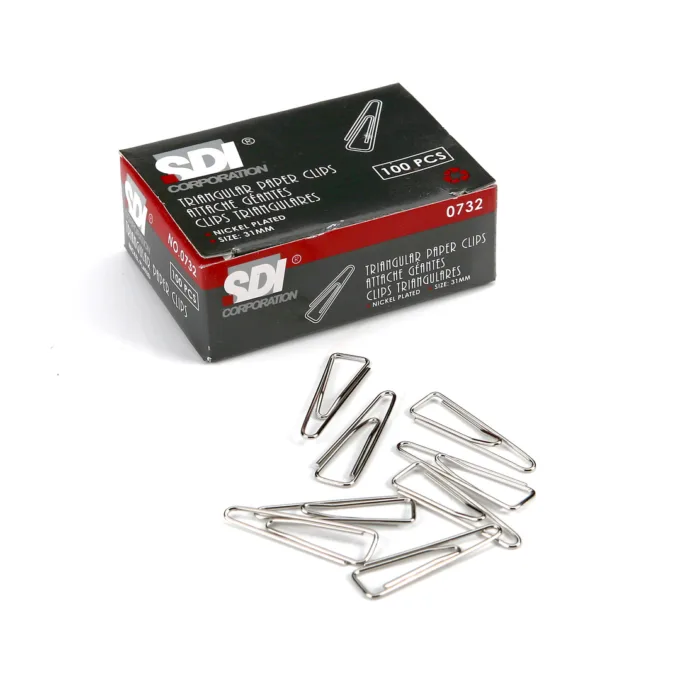 SDI PAPER CLIPS TRIANGULAR 31MM 100 PCS BOX — image 1