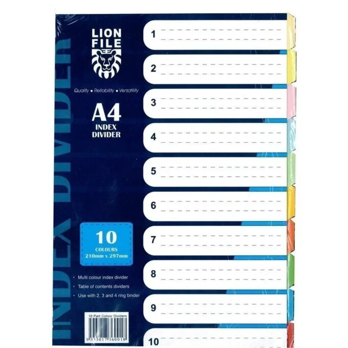 LION PAPER INDEX 10 COLOURS TAB 150gsm — image 1