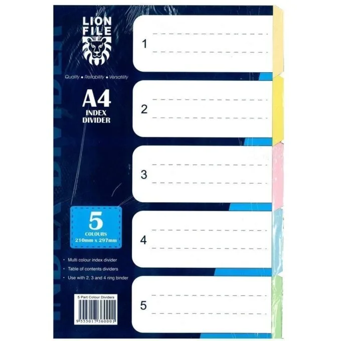LION PAPER INDEX 5 COLOURS TAB 150gsm — image 1