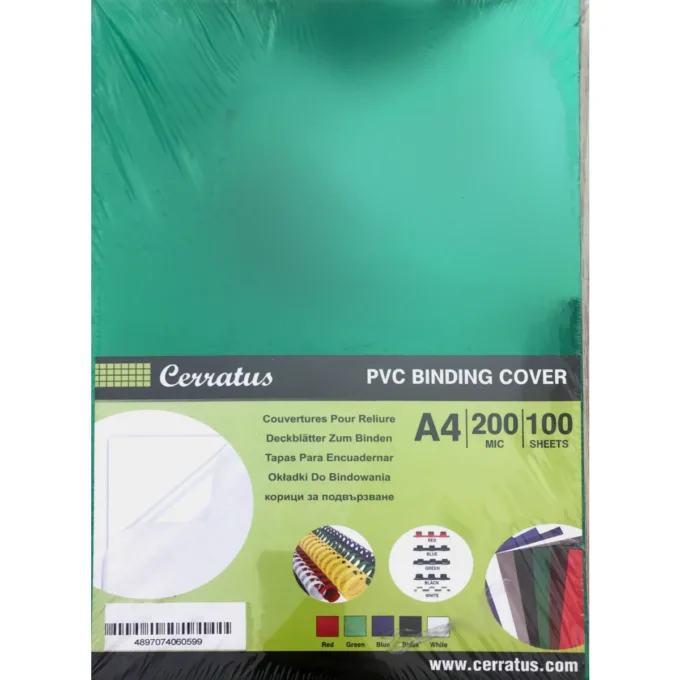 CERRATUS A4 PVC COVER 200MIC GREEN 100PCS BOX — image 1