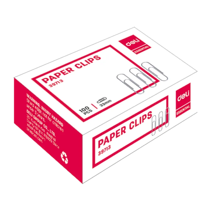 DELI NICKEL PLATED PAPER CLIPS 50MM 100 PCS PER — image 1