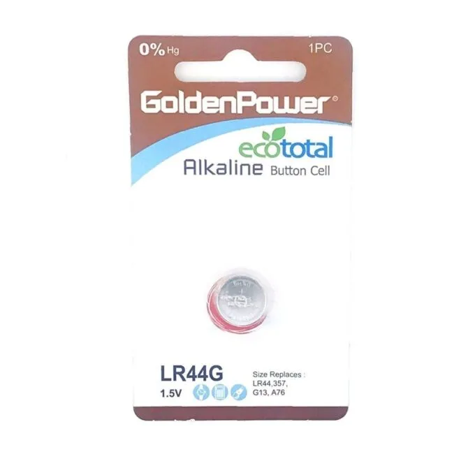 1PC/CARD GOLDEN POWER 1.5V ALKALINE BUTTON LR44G — image 1