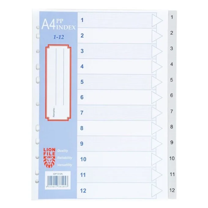LION: A4 PLASTIC 0.13mm DIVIDER 1-12 — image 1