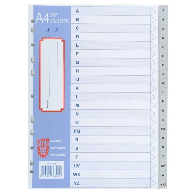 LION: A4 PLASTIC 0.13mm DIVIDER A-Z — image 1