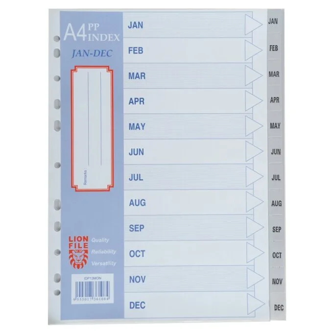 LION: A4 PLASTIC 0.13mm DIVIDER JAN-DEC — image 1