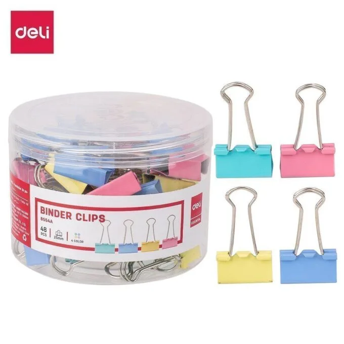 DELI COLOR BINDER CLIPS 25MM 48 PCS / PVC TUBE — image 1