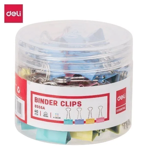 DELI COLOR BINDER CLIPS 19MM 40 PCS / PVC TUBE — image 1