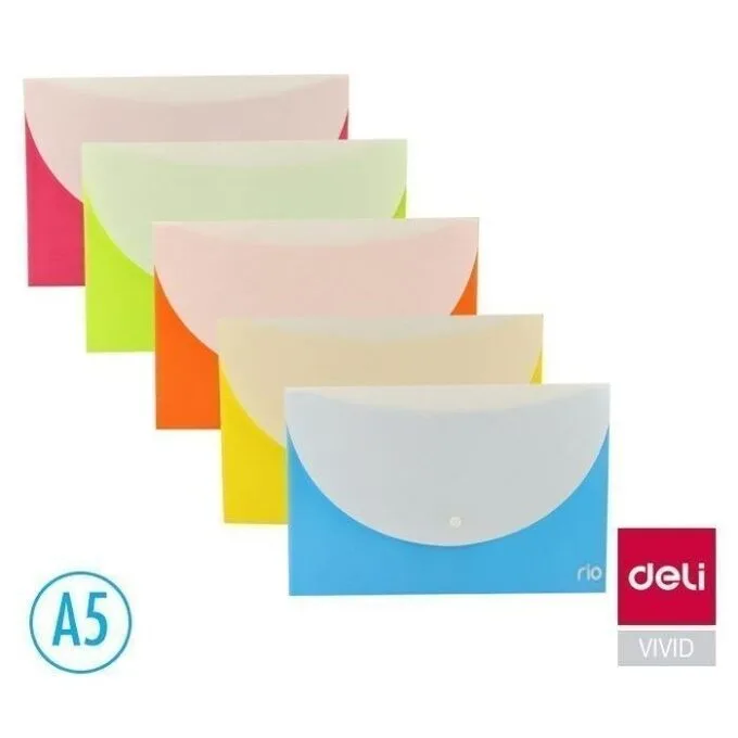 DELI RIO 2P FILE BAG SNAP A5 5C - ASSORTED COLOURS — image 1