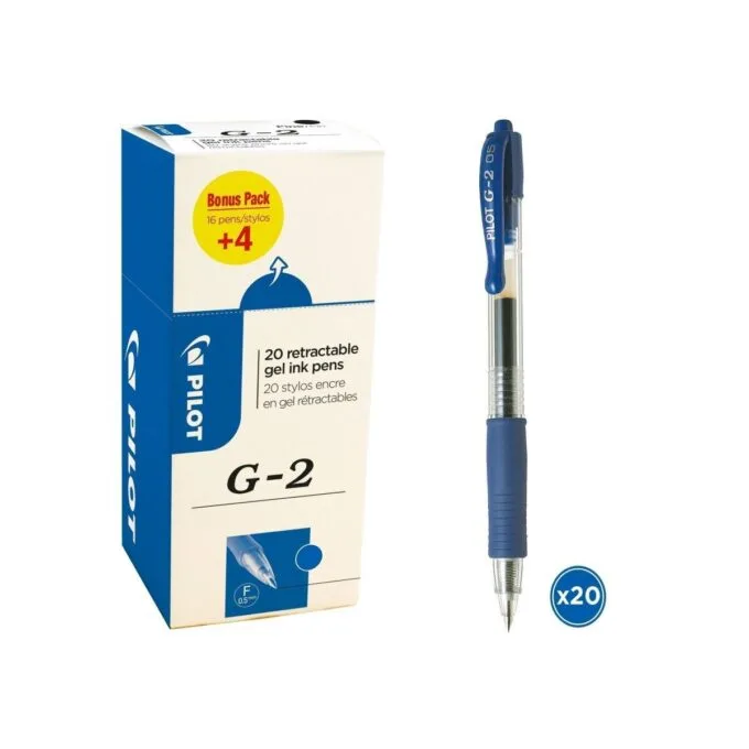 PILOT G2 - GEL INK ROLLER - VALUE PACK BOX X 20 - FINE 0.5 MM - BLUE — image 1