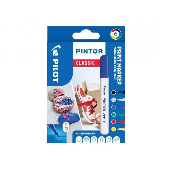 PILOT PINTOR - WALLET REGULAR MIX -X 6- FINE - BLACK BLUE GREEN YELLOW WHITE RED — image 1