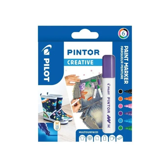 PILOT PINTOR - WALLET CREATIVE MIX -X 6- MEDIUM - BLACK VIOLET LIGHT BLUE PINK LIGHT GREEN ORANGE — image 1
