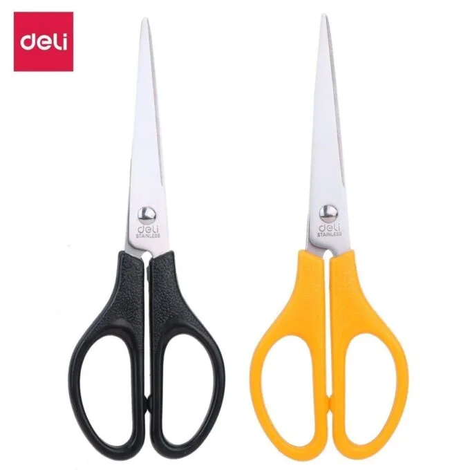 DELI PP STAINLESS STEEL SCISSORS 170MM,BLACK, YELLOW ASSORTED — image 1