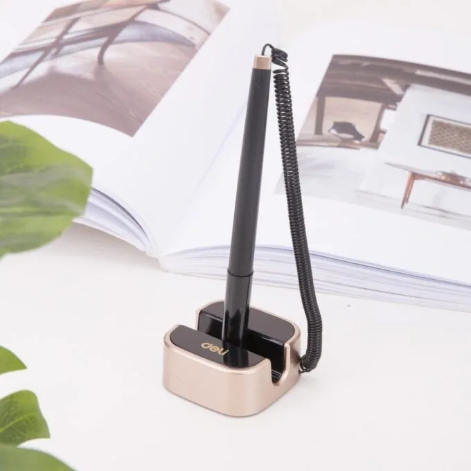 DELI DESK PEN STAND GEL PEN PERMANENT FOAM ADHESIVE ON BASE - TRANSPARENT FINISHING BASE - 0.7MM BLACK — image 1