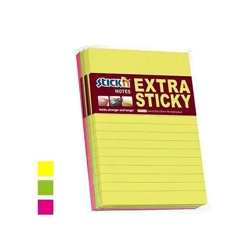 STICK N EXTRA STICKY NOTES 150X101MM, NEON ASSORTED LINES NOTES - 90S/PAD - PACK OF 3 PCS — image 1