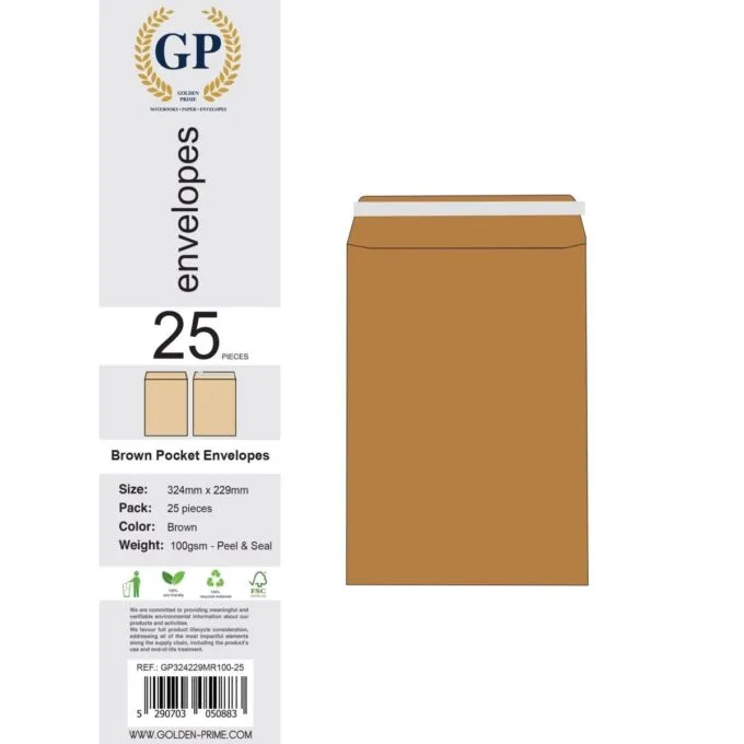 GOLDEN PRIME - BROWN ENV. P&S 324X229MM 100GSM - 25 PCS PACK — image 1
