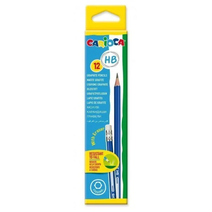 CARIOCA GRAPHITE BLACK LEAD HB PENCIL WITH ERASER BOX OF 12 PCS — image 1