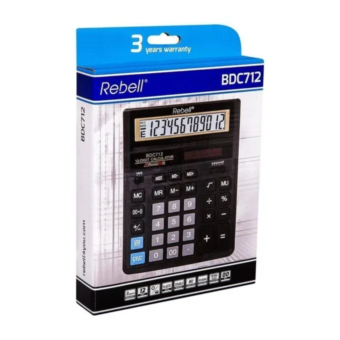 REBELL DESKTOP CALCULATOR 12 DIG BK — image 1