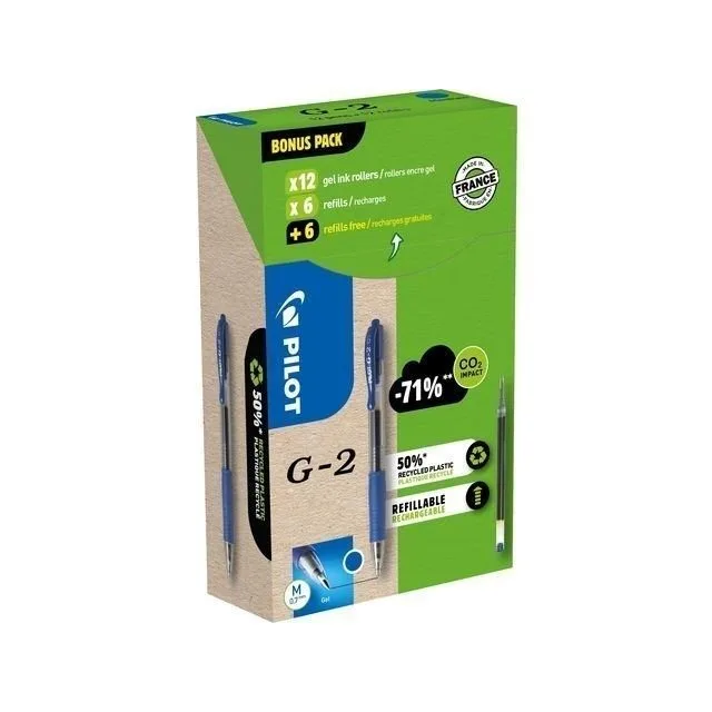 PILOT G2 - GREENPACK - 12 PENS + 12 REFILLS - BLUE - 0.7 MM — image 1