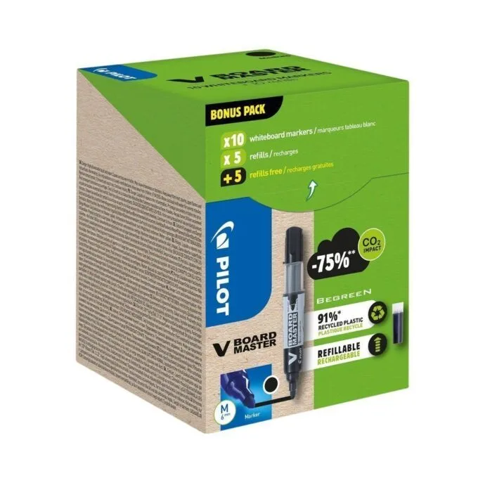 PILOT VBM - GREENPACK - VBOARD MASTER MARKER + 10 REFILLS - BLACK - MEDIUM BULLET TIP — image 1