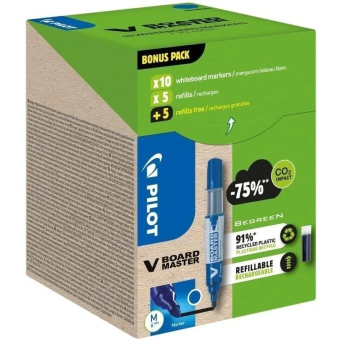 PILOT VBM - GREENPACK - VBOARD MASTER MARKER + 10 REFILLS - BLUE - MEDIUM BULLET TIP — image 1