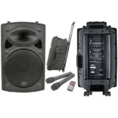 QTX QR15PA (2025) 15'' Professional Portable Karaoke & PA Speaker with 2x Wireless UHF Microphones, BT USB & FM 178.816UK